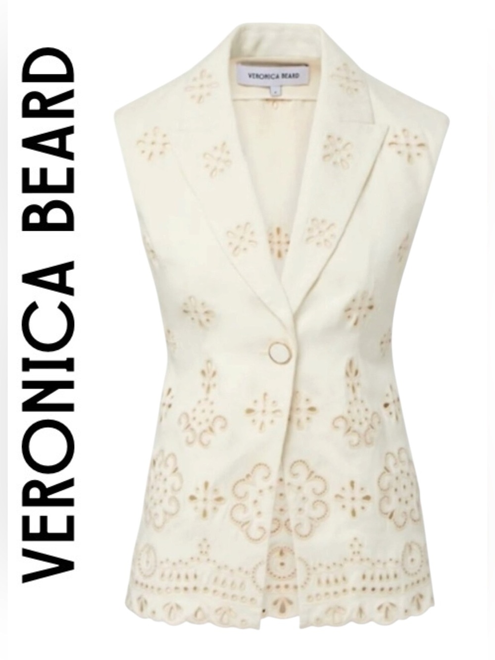 VERONICA BEARD Townes Eyelet Vest Cream Suit 10 NEW $698